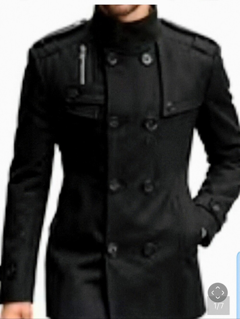 Ruiyige Men's Black Double-Breasted Military-Style Peacoat Size XL